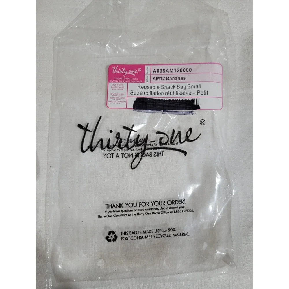 Thirty-One 31 Reusable Snack Bag Small Bananas  New